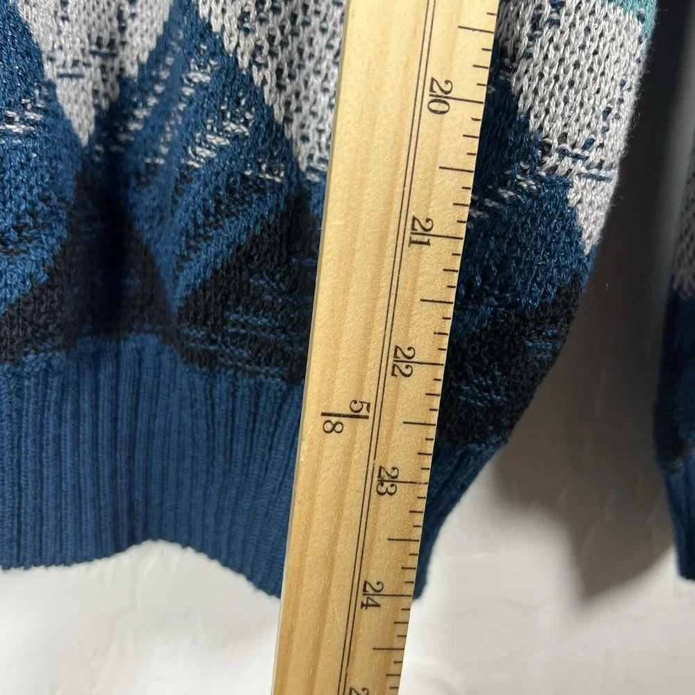 VTG I. Magnin Mens Geometric Print Textured Sweater M Blue Grandpa 90s Funky